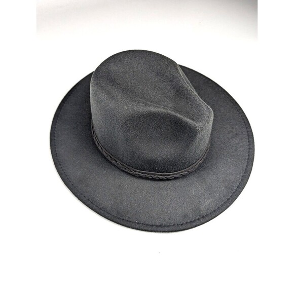FRYE Fedora Felt Braided Band Hat Wide Brim Festival Men's One Size Black NWT - Picture 2 of 9